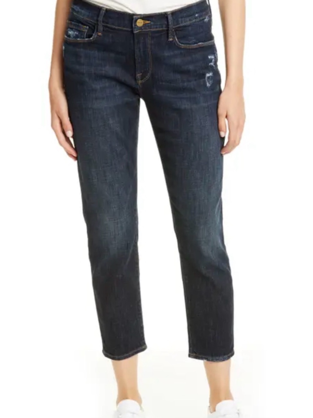 Frame Denim Le Garcon Crop Boyfriend Jeans — Dark Blue Wash Covant 33 stretch